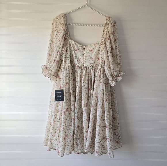 NWT Lulu's Sweet Daydreams White Floral Print Puff Sleeve Mini Dress Lar… - Picture 5 of 10